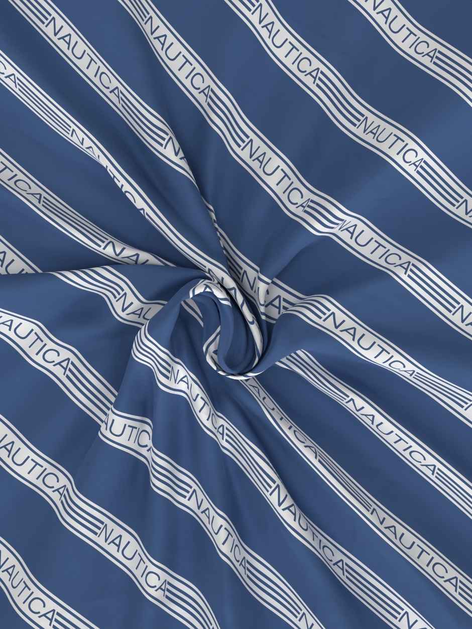 NAUTICA 100% Premium Cotton King Bedsheet With 2 Pillow Covers | Noridge Stripe | Blue