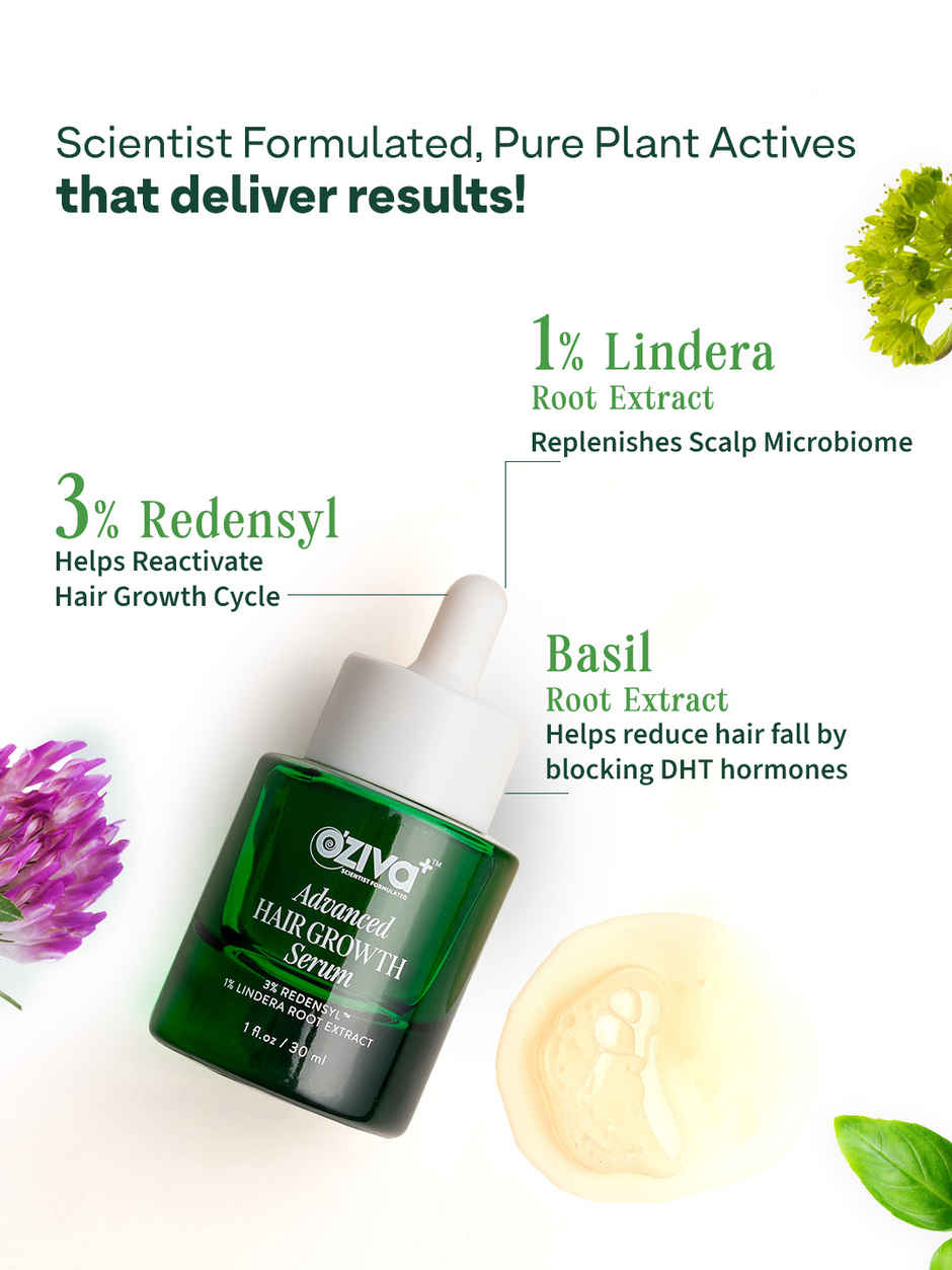 OZiva+ Advanced Hair Growth Serum to Rebalance Scalp Microbiome and Reactive Hair Growth Cycle