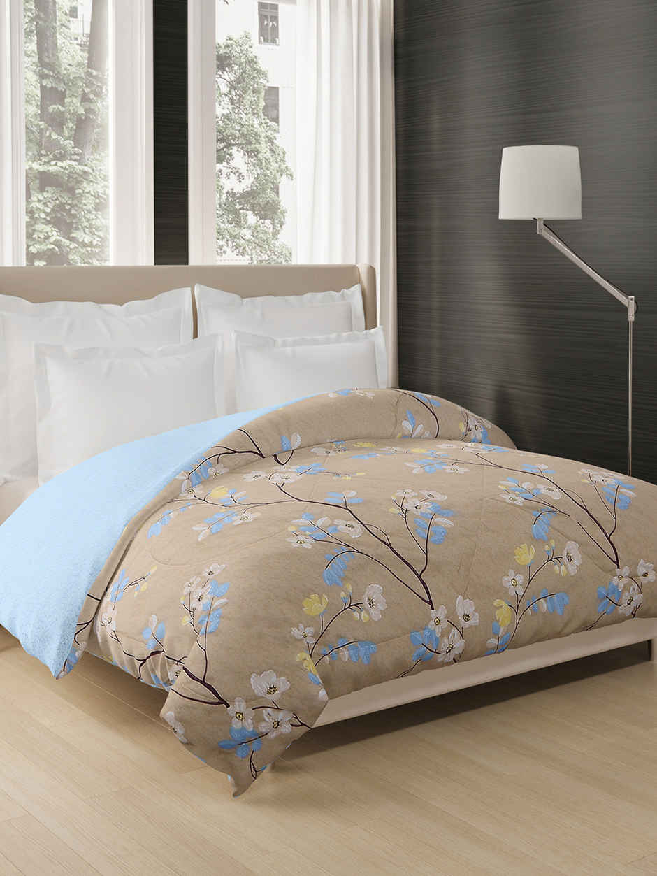 STATUS Reversible Floral Printed Comforter |Beige, Blue - 215 cm x 220 cm