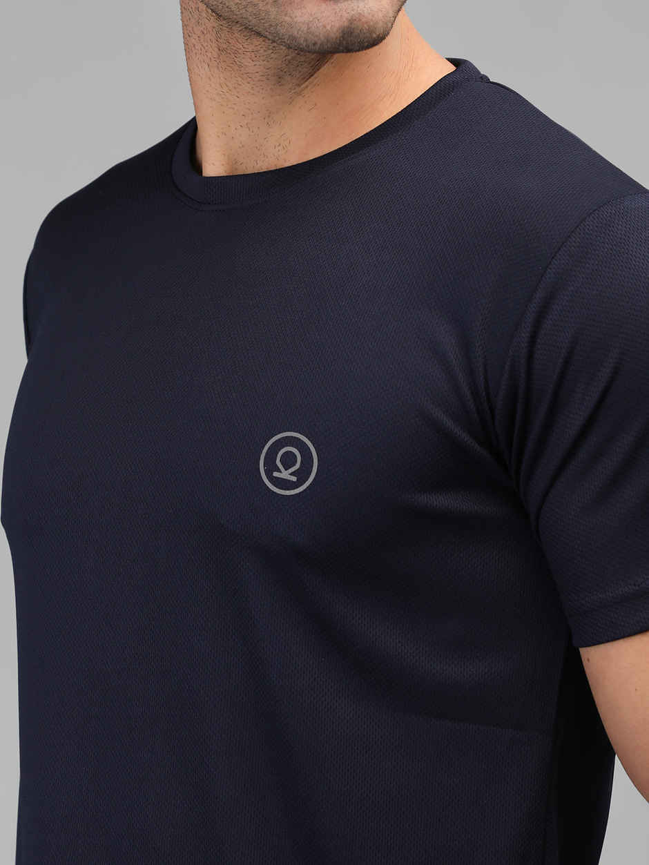 Chkokko Men's Solid Regular Fit Sports T-shirt | Navy Blue - L