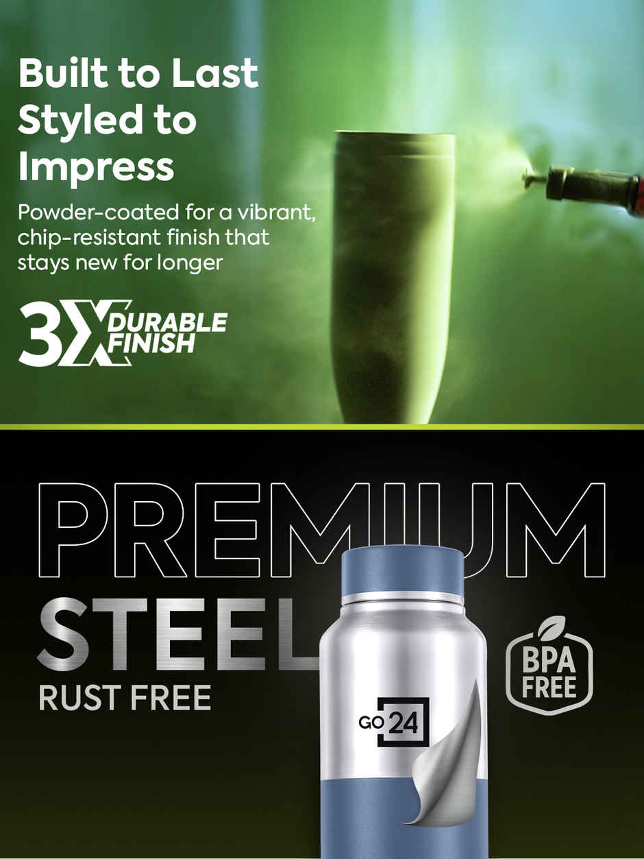 Pexpo Crown Stainless Steel Sports | Fridge Water Bottle | Silver-Denim Blue