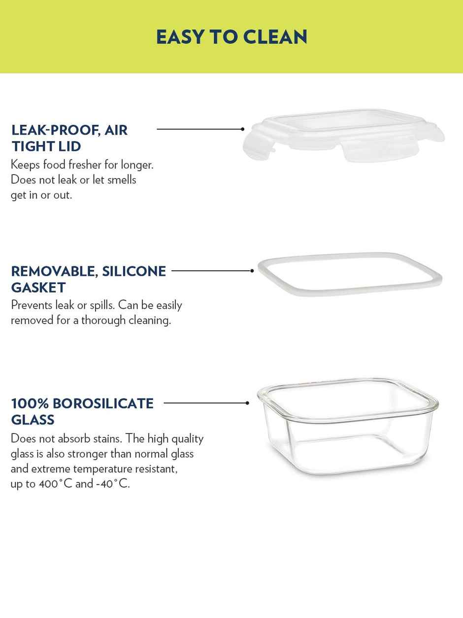 Borosil Square Lunch Box With Bag (320 ml + 320 ml) | Borosilicate Glass