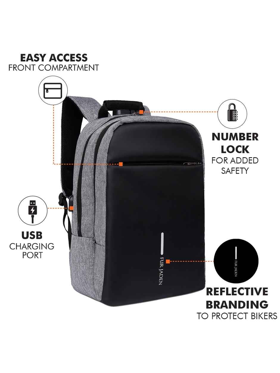 Fur Jaden Unisex Solid Polyester 25 L Anti Theft Backpack | Grey - 15.6 Inches