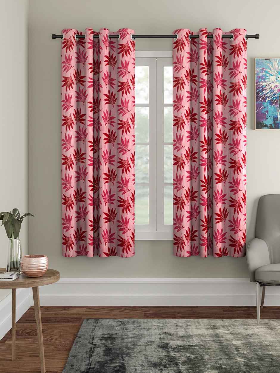 Cortina PInk Floral Printed Set of 2 Window Curtains