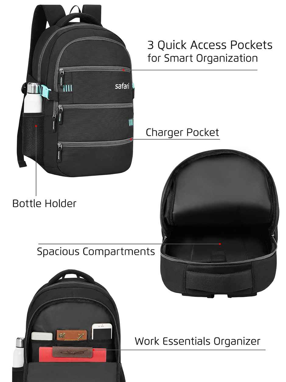 Safari Unisex Solid Polyester 30 L Top Handle Laptop Backpack | Black - 19 Inches