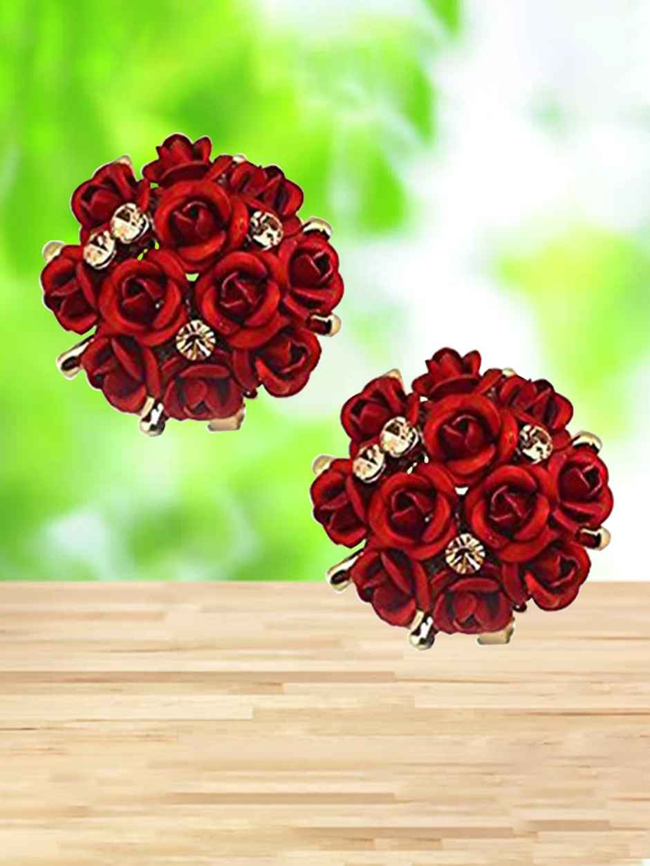 Youbella Fashion Jewellery Rose Shape Stud Earrings For Girls And Women (Red)(Ybear - 31673)