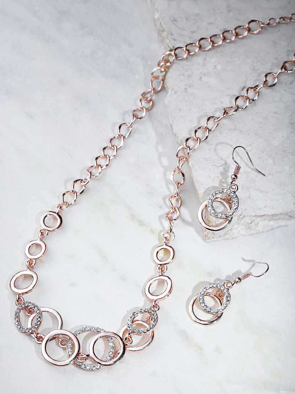 YouBella Rose Gold-Plated Stone-Studded Jewellery Set (YBNK - 5746)