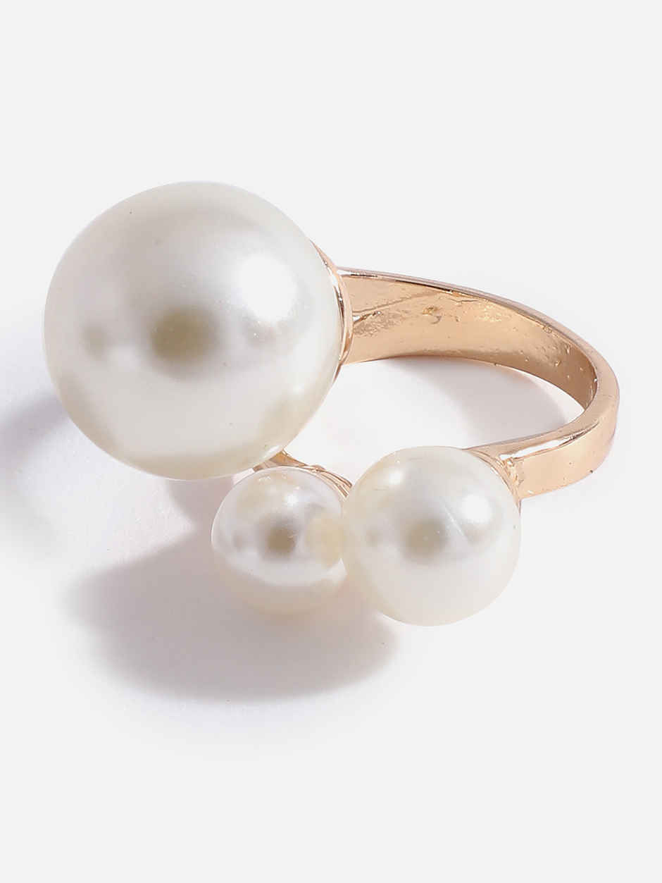 Sohi Women Gold-Plated White Pearl-Studded Finger Ring