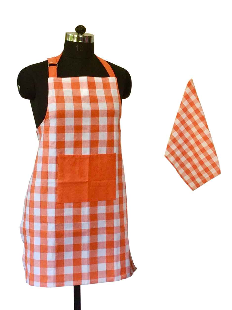 Lushomes Kitchen Apron Set - Orange & Red Checks
