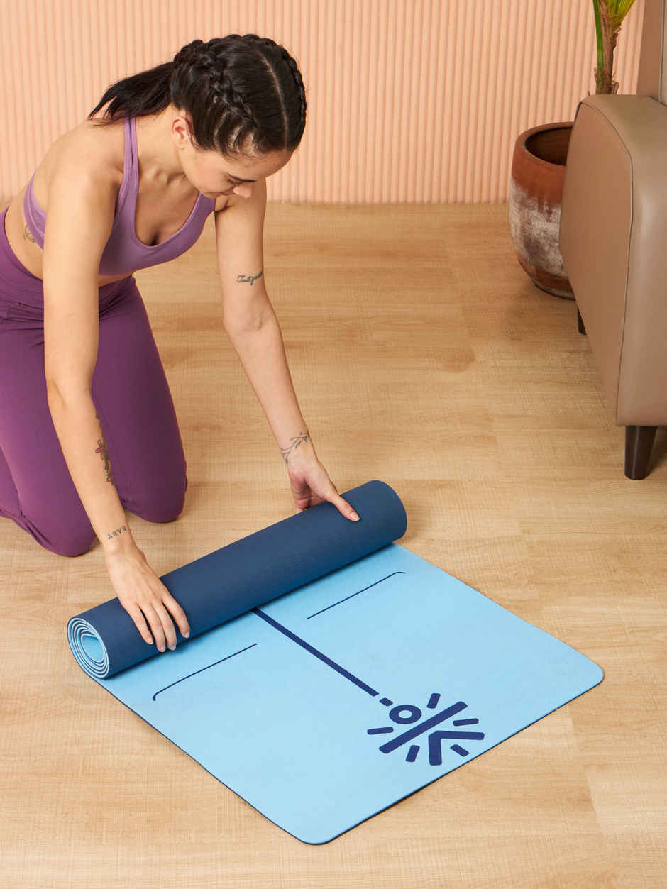 Cult Unisex TPE Yoga Mat | TPE, Alignment Marking, With Bag & Strap | Blue - 6 mm