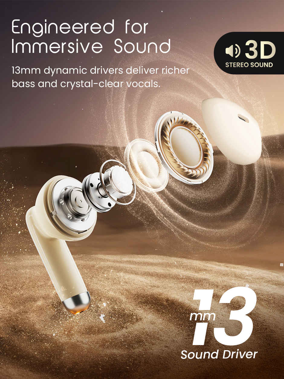 Hammer Ultra Pods True Wireless Earbuds | In-Built Mic | 100H Standby Time | Beige