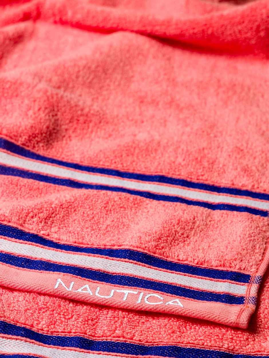 Nautica Super Soft Zero Twist 100% Cotton Towel -4pc Face Towel | Vintage Crew Stripe Solid-Coral