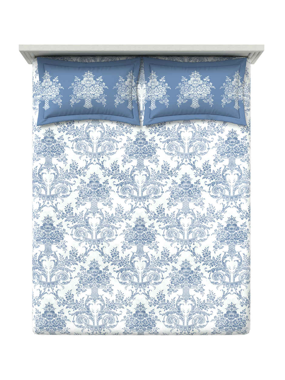 D'Decor Gifting Cotton Queen Flat Bedsheet | 145 TC Two Pillow Covers | Ethnic Blue