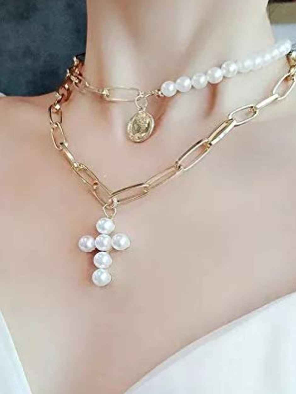YouBella Latest Design Trendy Multi Layer Necklace Gold Plated Multi Strand for Women (YBNK - 5786)