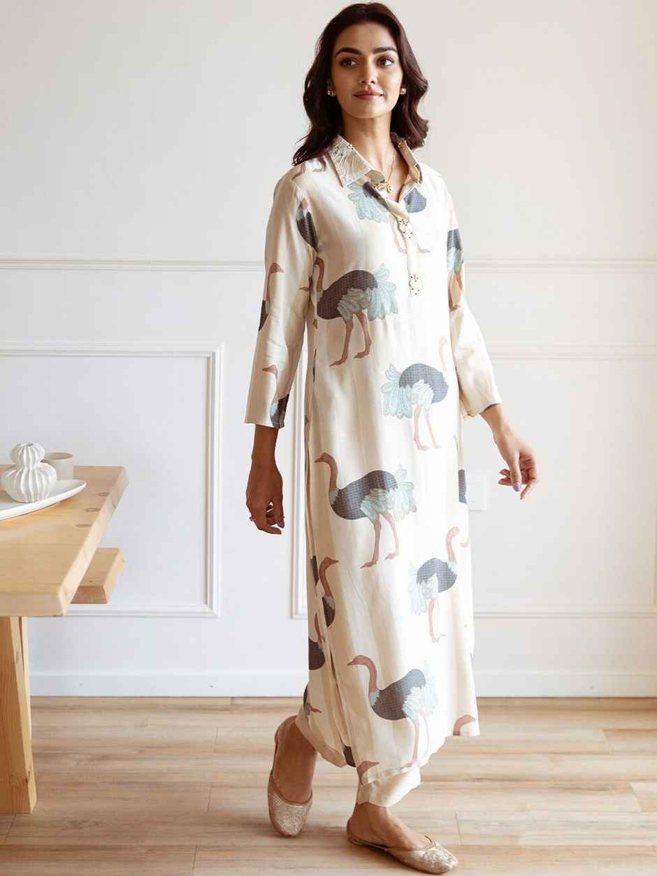 Ishin Women's Rayon Kurta Set | Cream - M