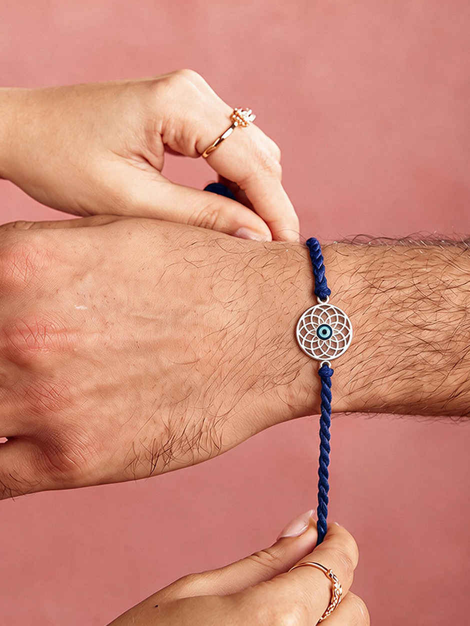 Mandala Evil Eye 925 Pure Silver Rakhi for Brother | Pack of 1 | Zavya