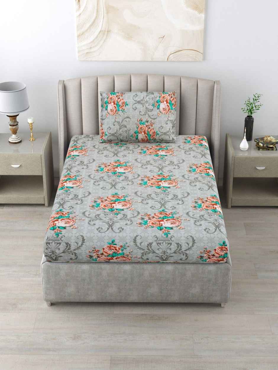 Bombay Dyeing Dream Lover 104 TC 100% Cotton Grey Single Size Bedsheet with 1 Pillow Cover
