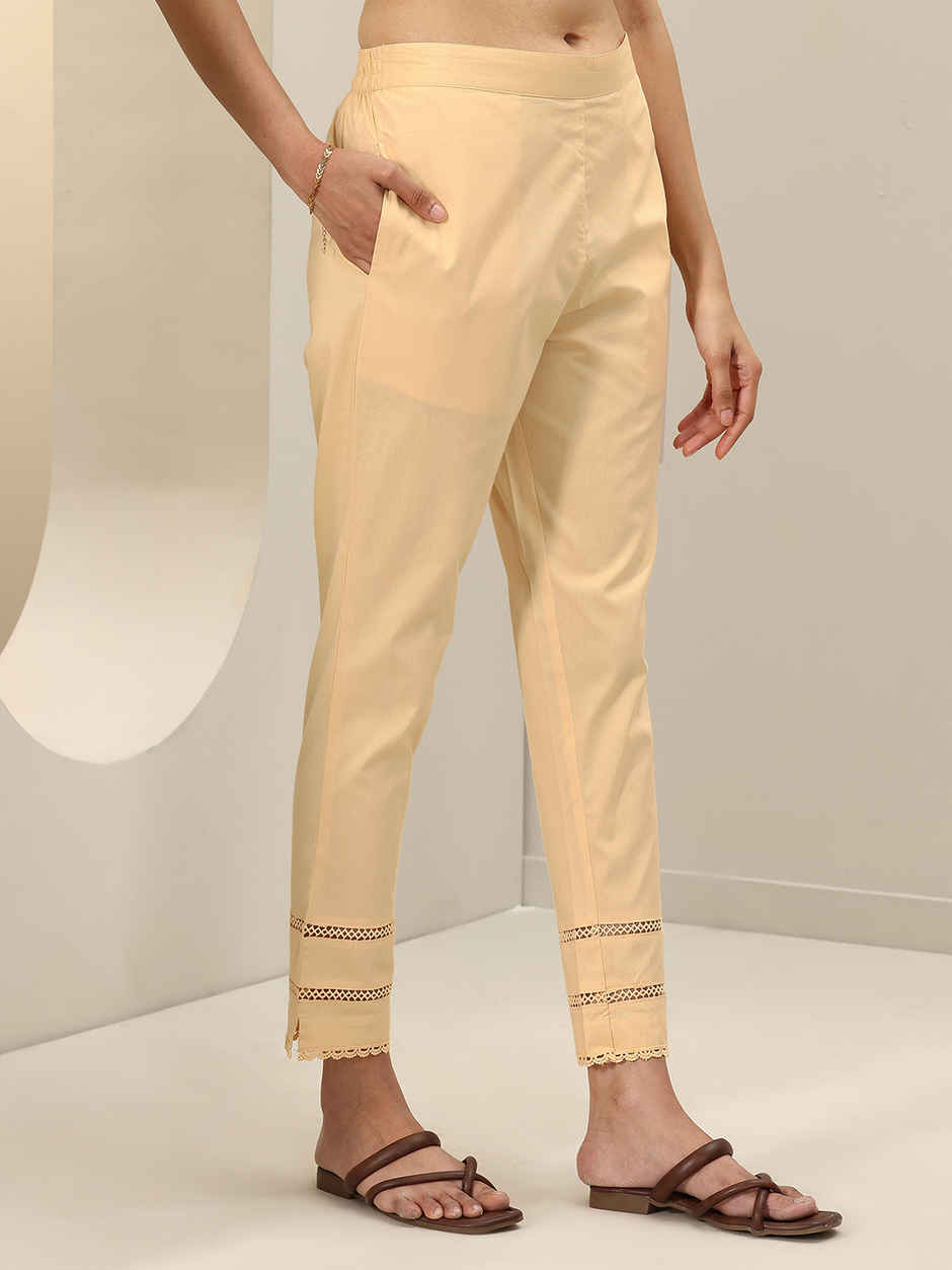 Libas Women's Solid Cotton Trousers | PL1668 | Beige - XL