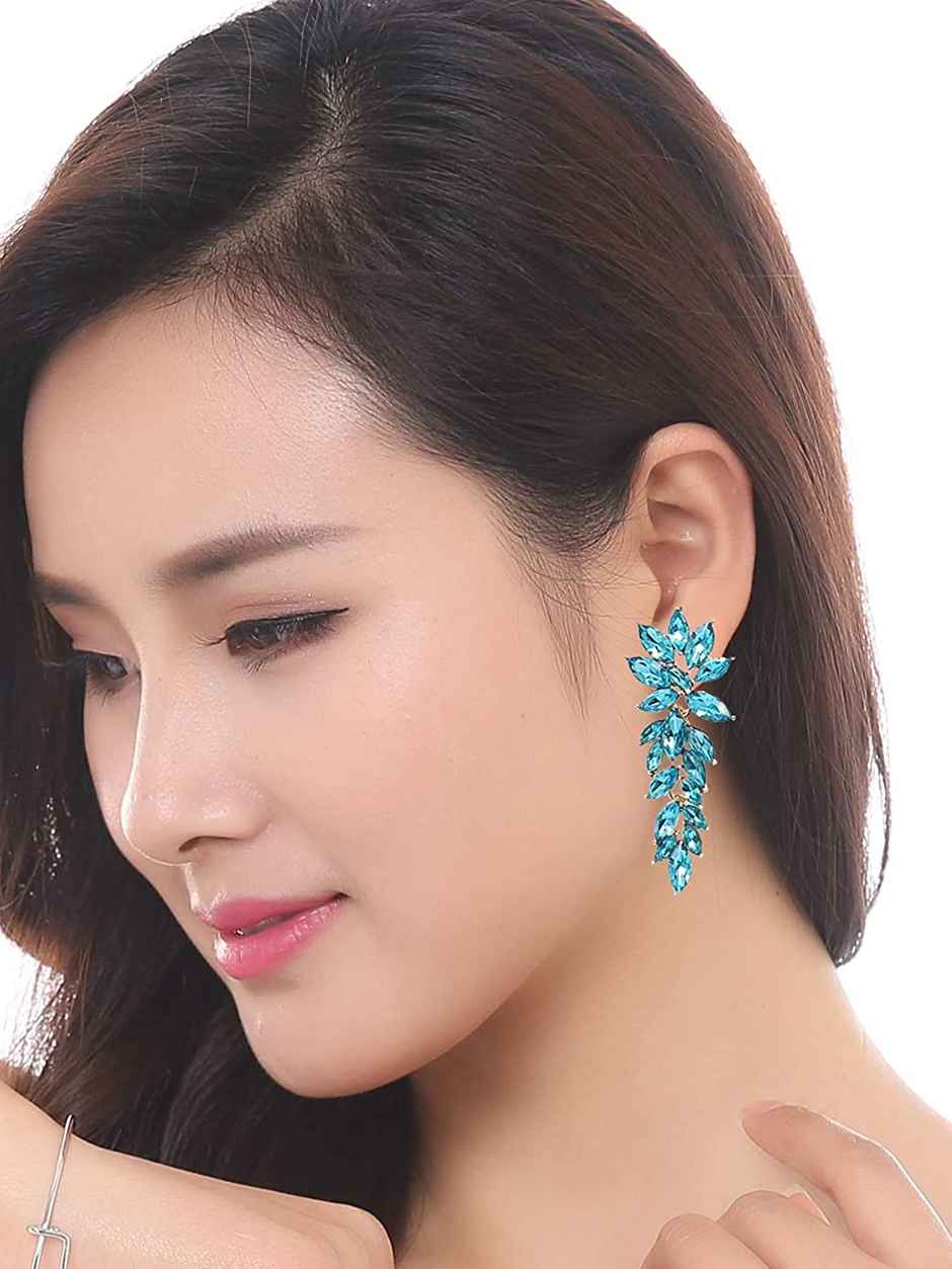 Youbella Jewellery Earrings For Women Crystal Earrings For Girls And Women (Aqua Blue)(Ybear - 32433)