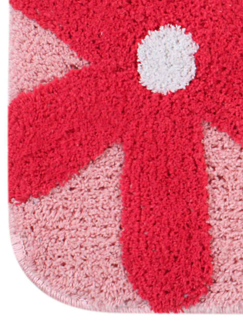 Saral Home Cotton Flower Print Anti-Slip Bathmat | 40 x 60 cm | Pink