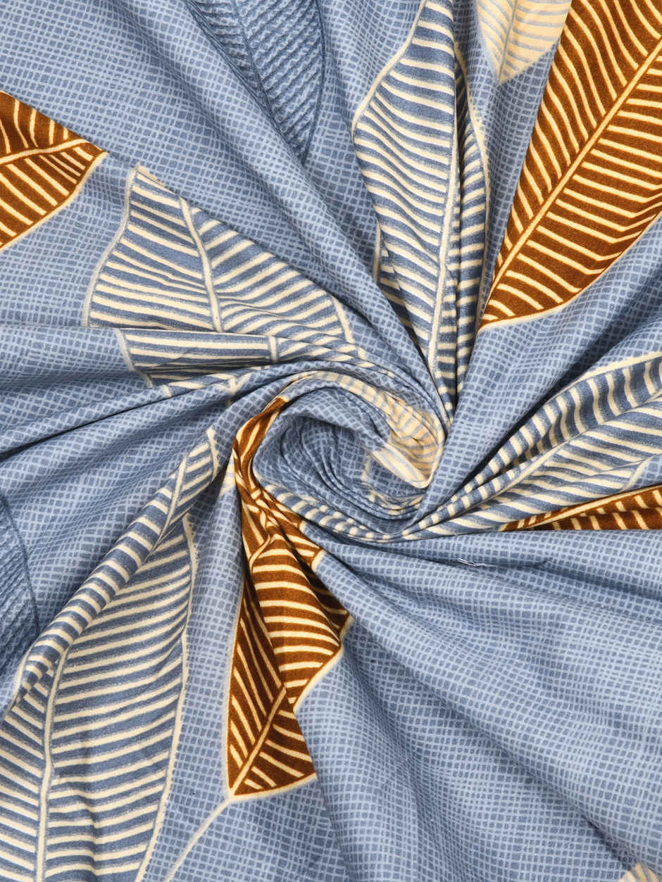 DREAM WEAVERZ Elastic Fitted Double Bedsheet | 2 Frill Pillow Covers | Polycotton | Rock Blue