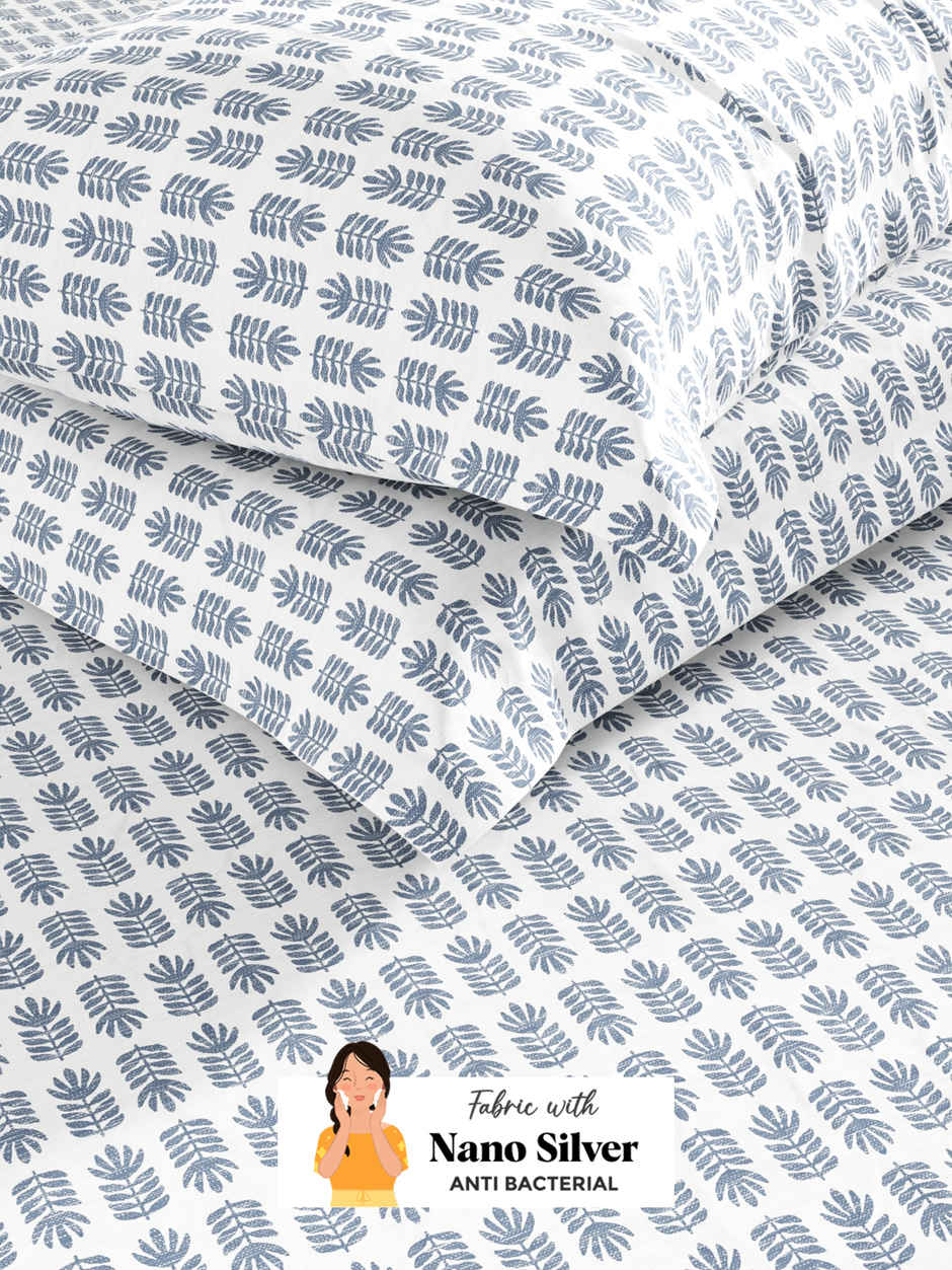 Bianca Soft 100% Natural Cotton Double Bedsheet With 2 Pillow Covers | Laquasa Floral |Indigo &Ecru