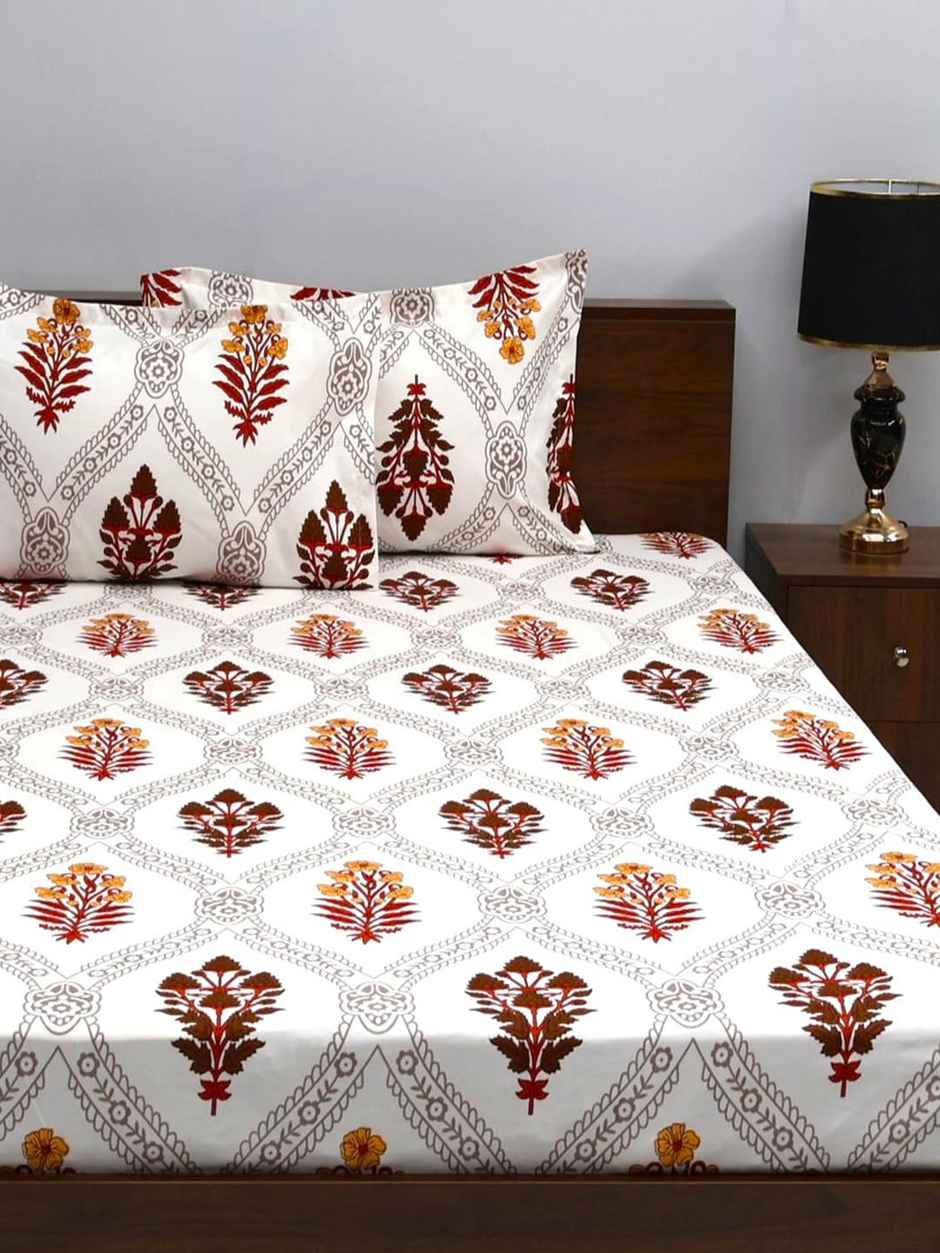 Bombay Dyeing Mimosa 164 Tc Double Size Bedsheet With 2 Pillow Covers - Orange
