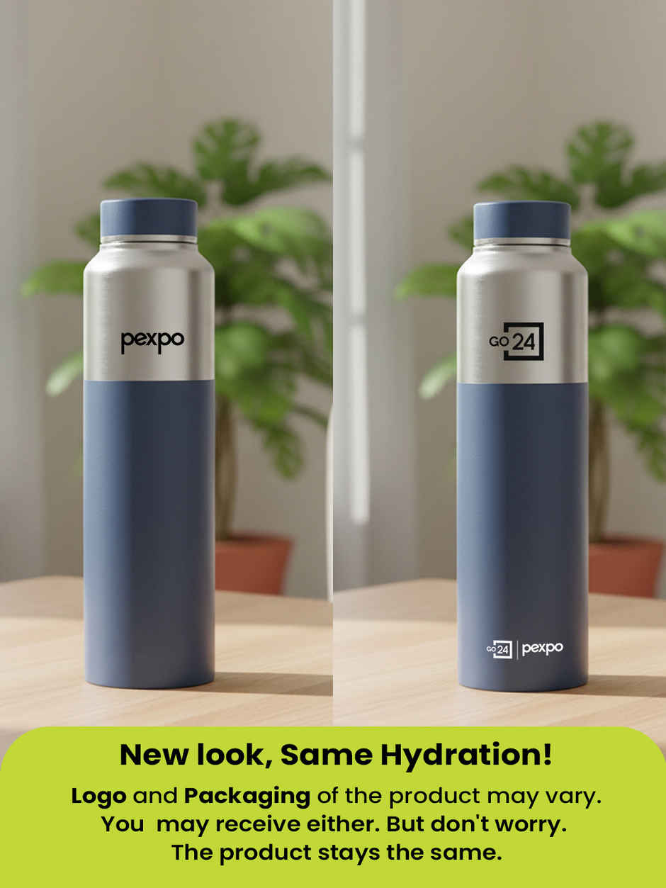 Pexpo Crown Stainless Steel Sports | Fridge Water Bottle | Silver-Denim Blue