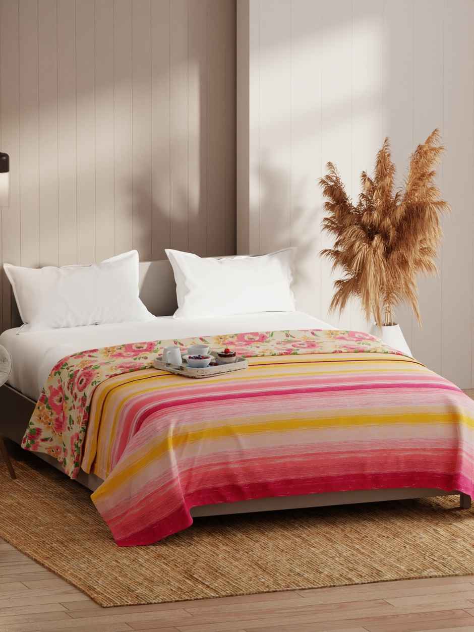 Kopa Extremely Soft Micro Double Dohar -1pc Double size (bio-soft cotton feel) floral-pink/yellow