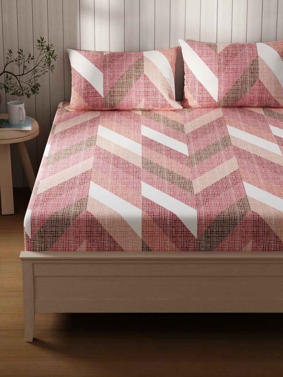 KOPA Extra Smooth Cotton Double Bedsheet With 2 Pillow Covers | Lopez Abstract | Pink