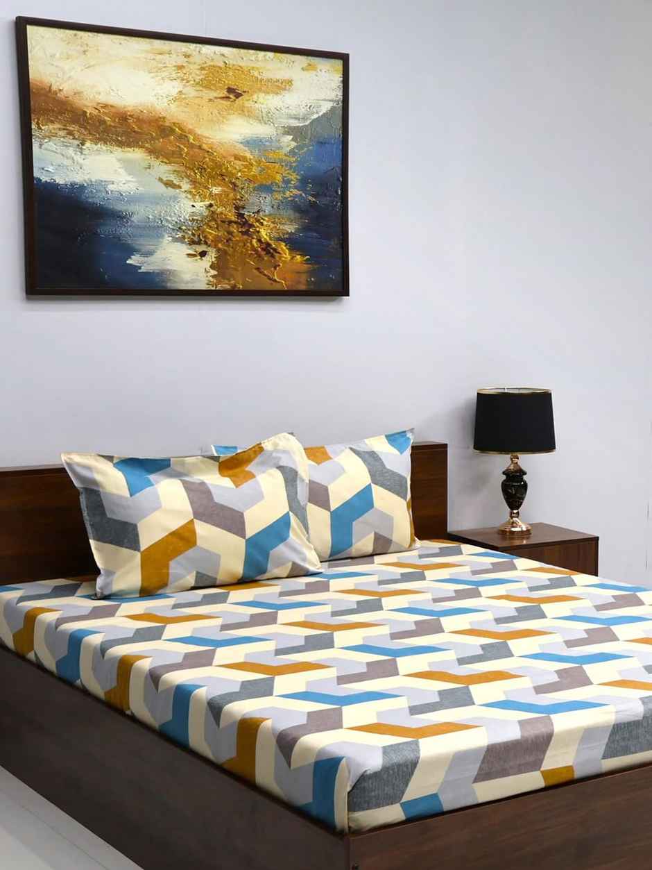 Bombay Dyeing Vista 144 Tc Queen Size Bedsheet With 2 Pillow Covers - Multi Queen Size