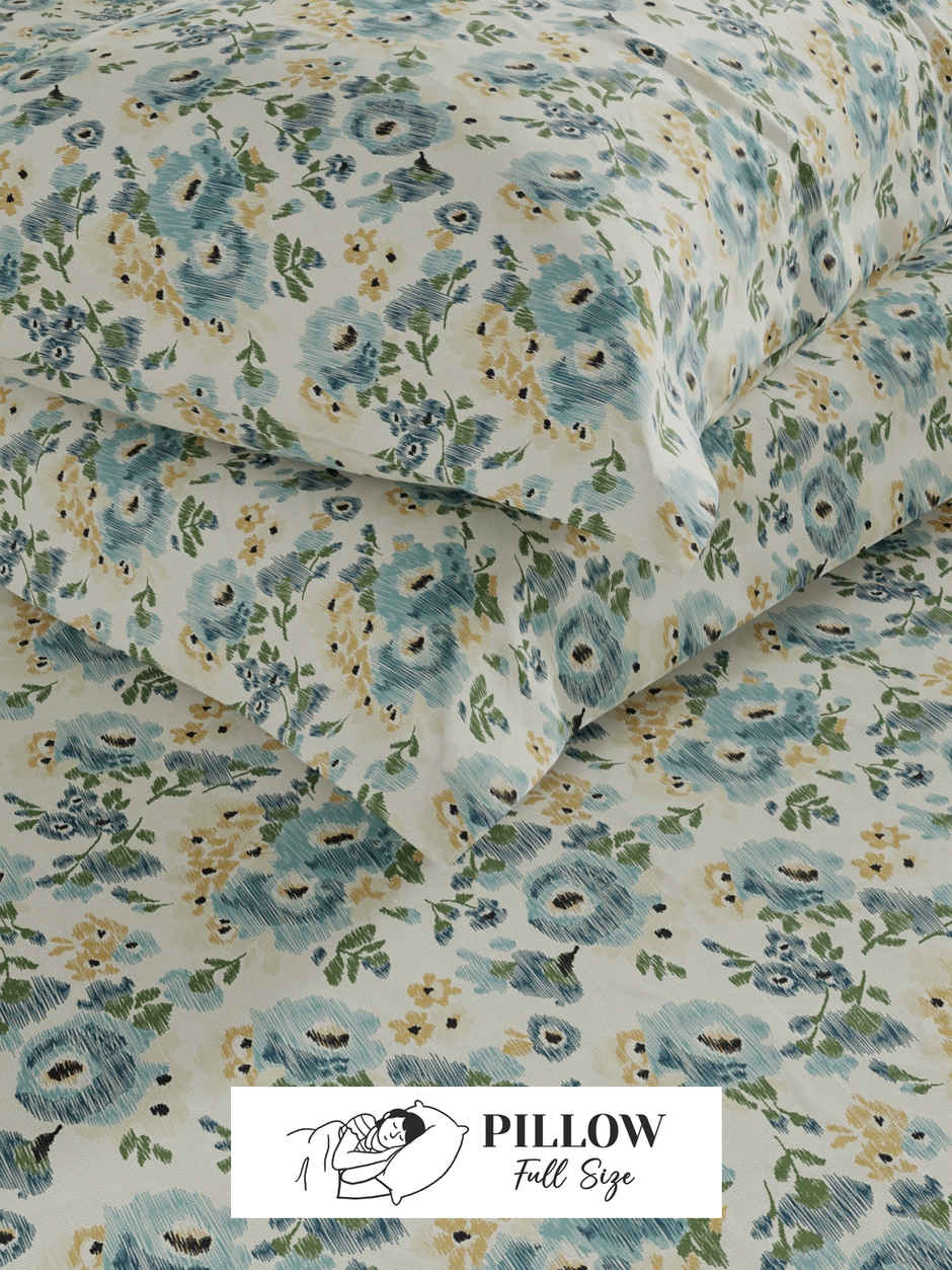 KOPA Extra Smooth Cotton Double Bedsheet With 2 Pillow Covers | Lopez Floral | Aqua & Multi