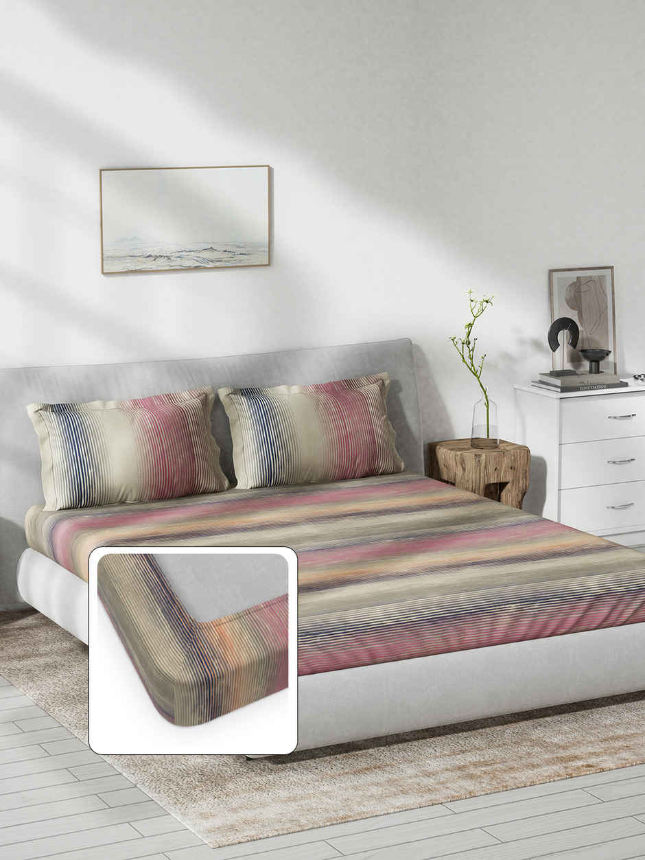 D Decor Cotton King Fitted Bedsheet | 2 Pillow Covers | Abstract Purple