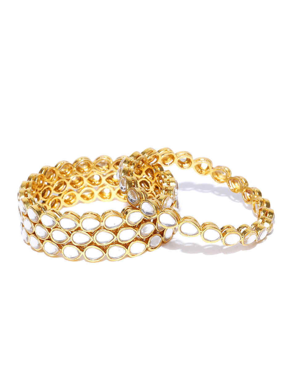 Priyaasi Set Of 4 Gold-Plated Drop Shaped Kundan Studded Bangles