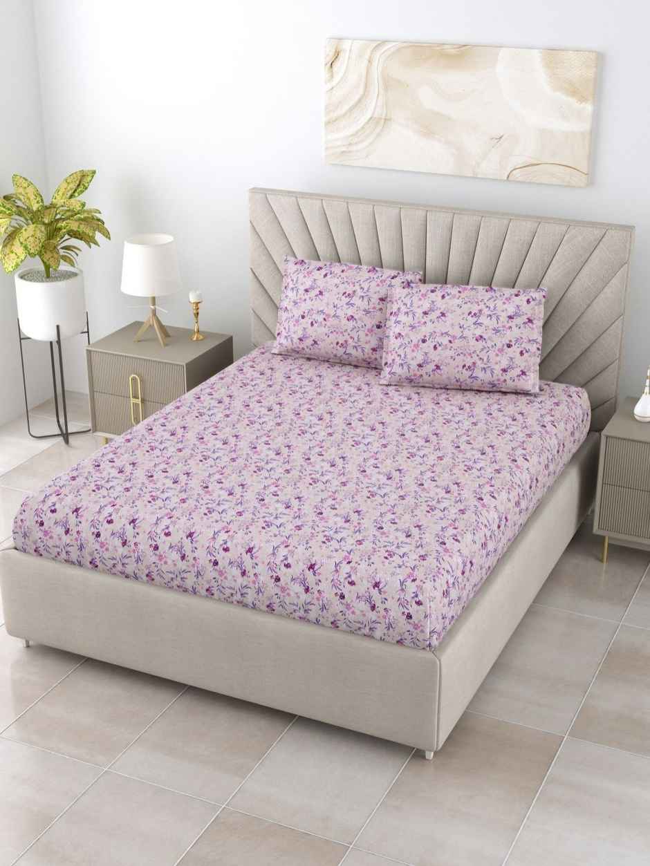 Bombay Dyeing Florentine 144 TC 100% Cotton Purple Super King Size Bedsheet with 2 Pillow Covers