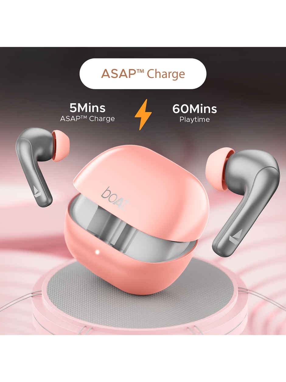 boAt Airdopes 155 w/ 40 hrs Playtime,In-Ear Detection,Quad Mics ENx Tech,ASAP Charge Bluetooth - Hot Rouge