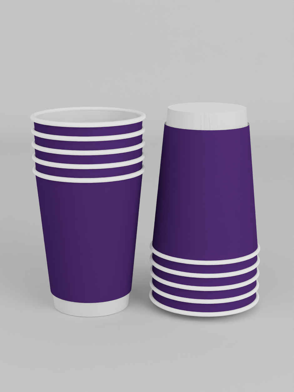 Double Walled Coffee Cups | Purple | 350 ml | Pack of 10 | Vinay Trading