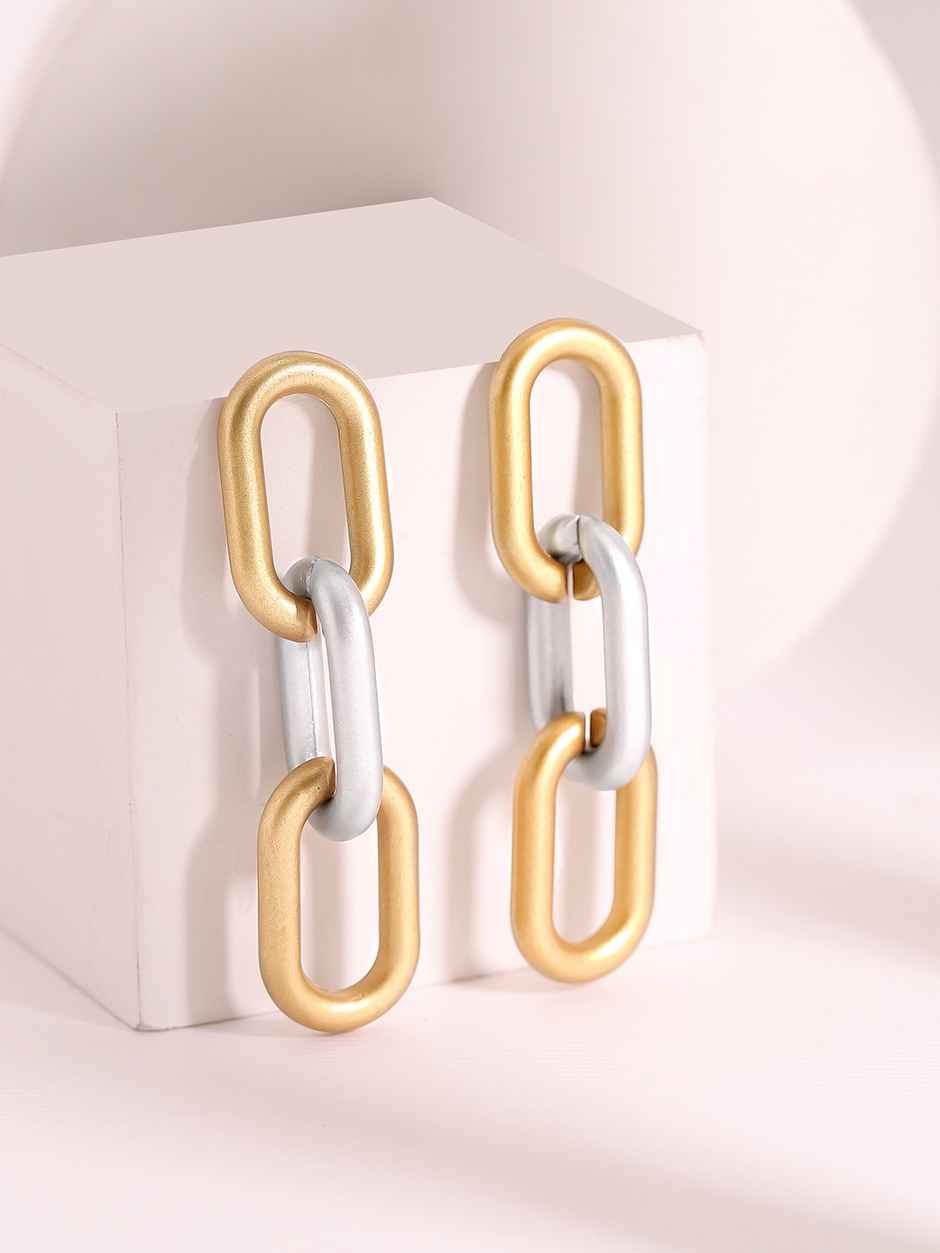 Rubans Gold & Silver Toned Geometric Drop Earrings