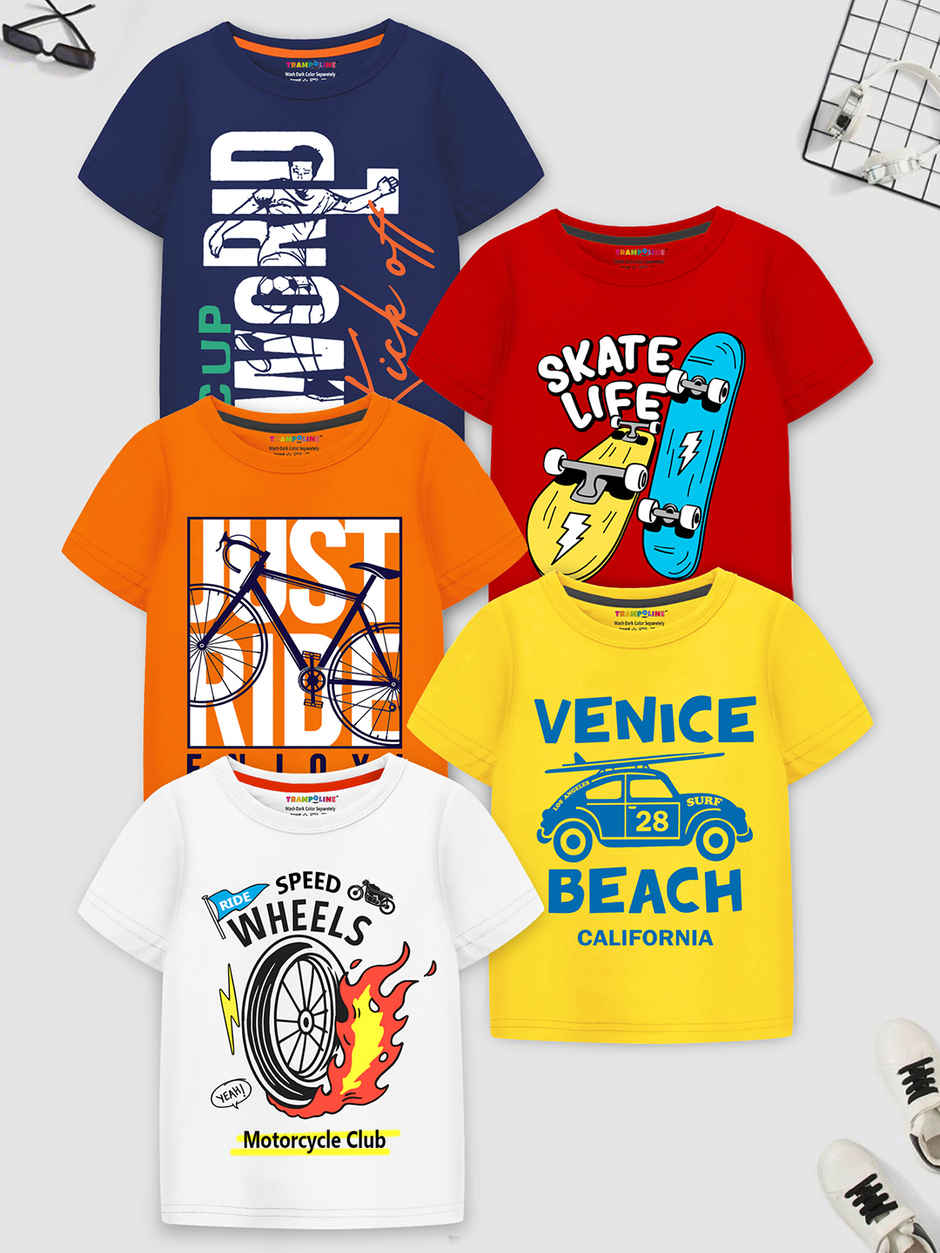 Trampoline Boys Half Sleeves Skates & Motorcycle Printed T-shirt | Multicolor | 6-7 Years