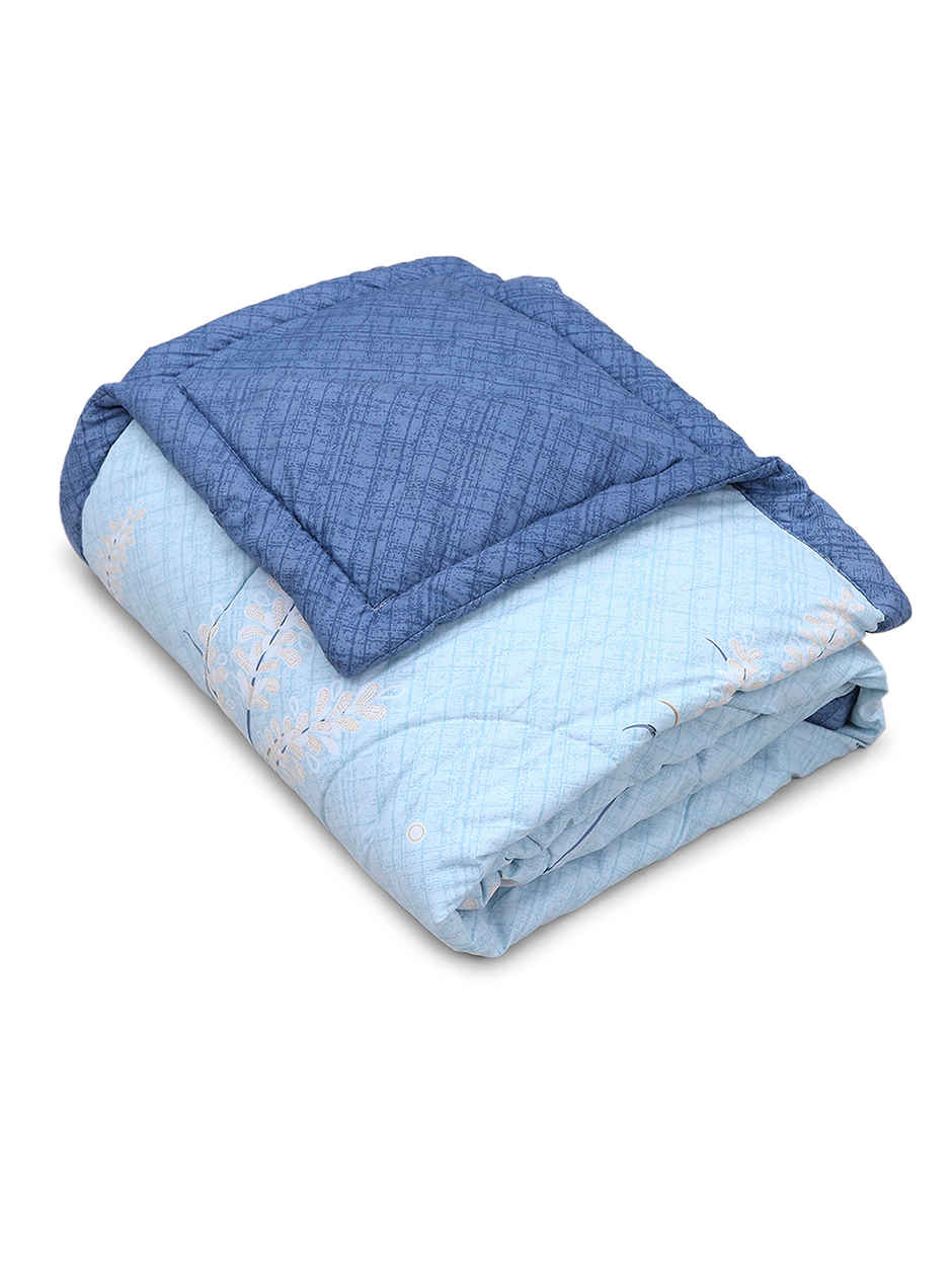 STATUS Reversible Leaves Printed Comforter | Sky Blue - 215 cm x 220 cm