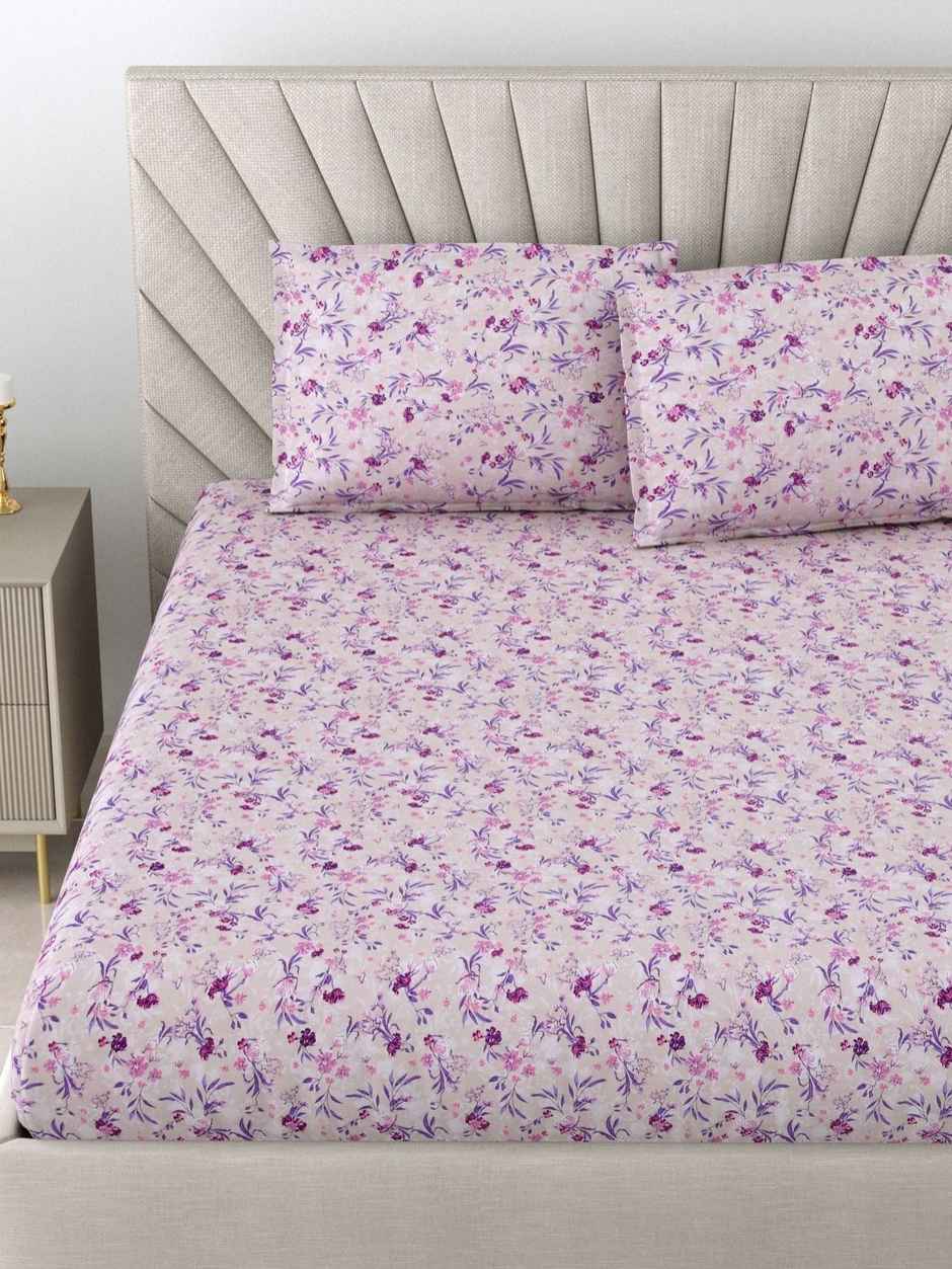 Bombay Dyeing Florentine 144 TC 100% Cotton Purple Super King Size Bedsheet with 2 Pillow Covers
