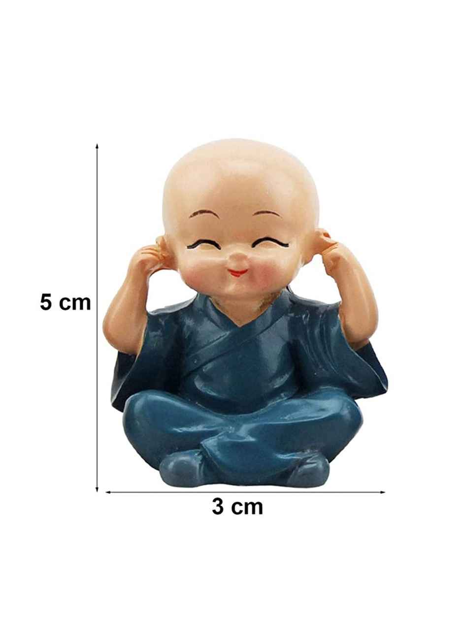 Tied Ribbons Miniature Buddha Monks For Home Decor & Car Dashboard | Polyresin | Multicolor