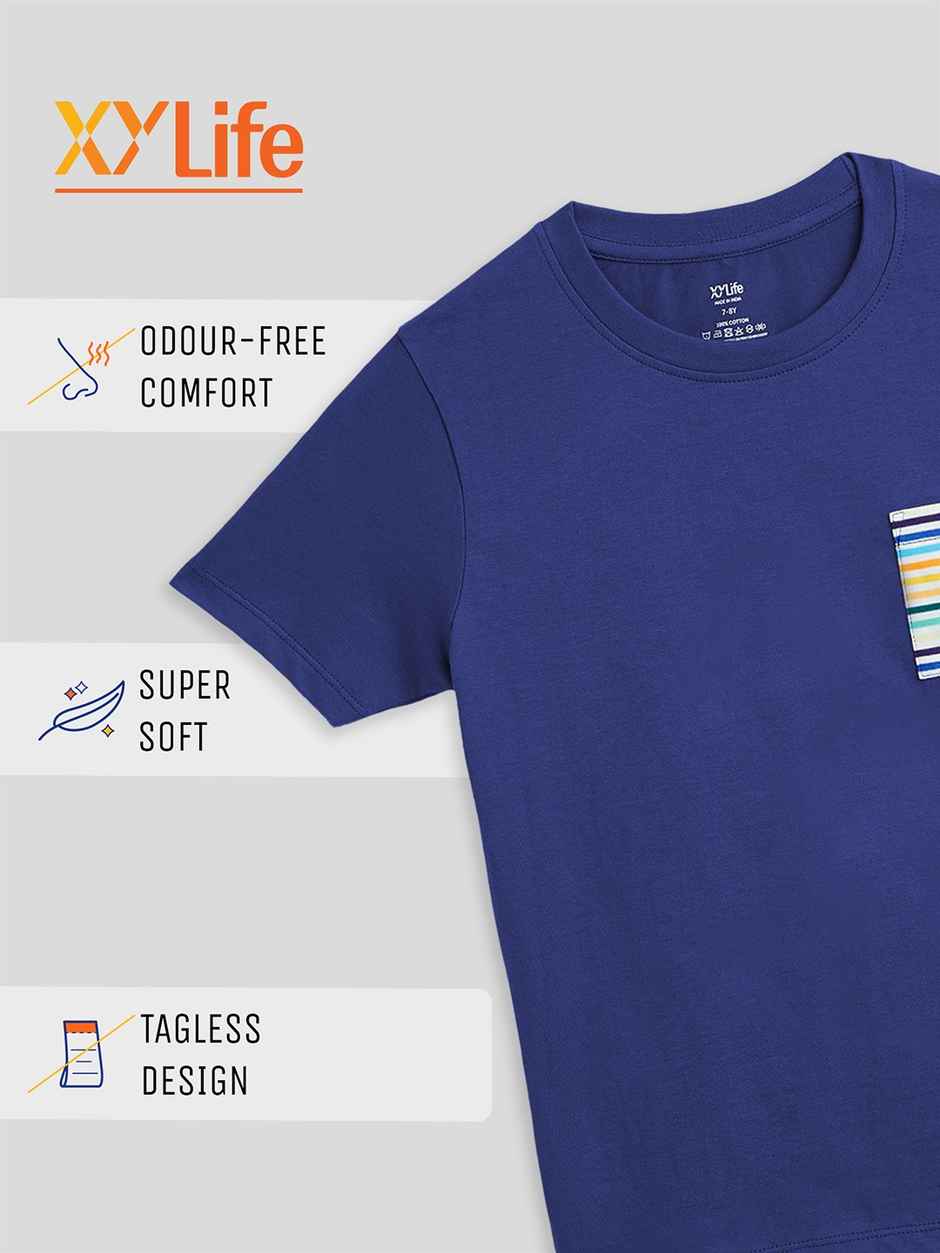 XY Life Kids T-shirts for Boys | 100% Combed Cotton | Antimicrobial Finish | 5-6Y | True Blue