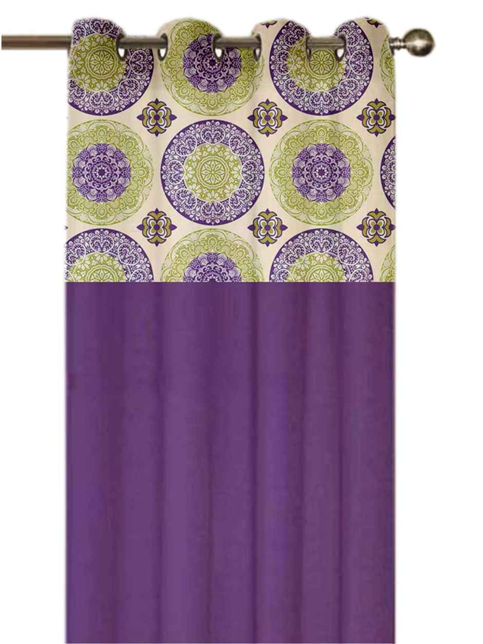 Lushomes Cotton Door Curtain - Bold Purple Printed | 8 Eyelets & Printed Tiebacks | 54 x 90 inch