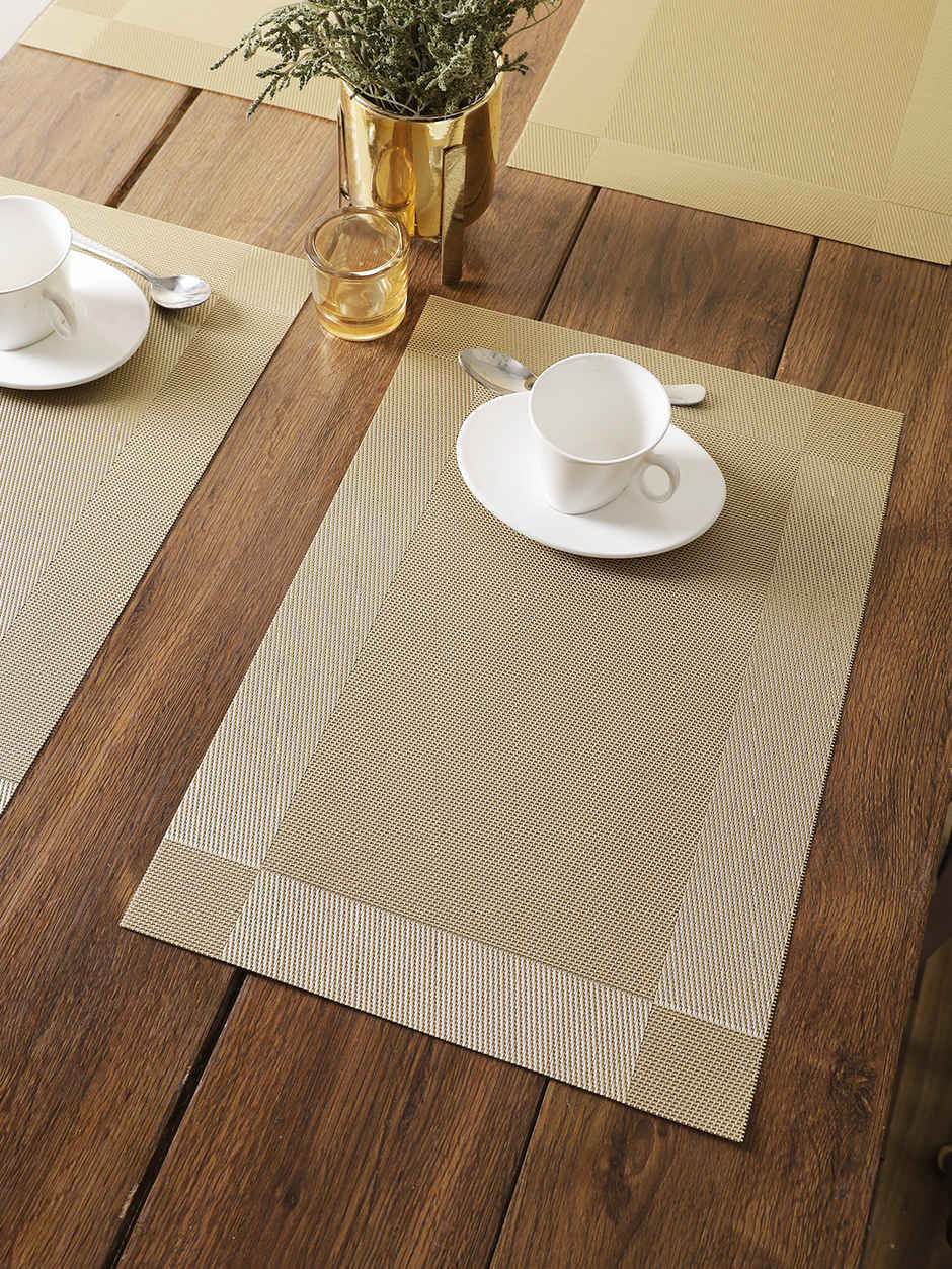 BIANCA Premium Woven PVC Placemat Dining Table | 12 X 18 | Alpine | Solid Gold