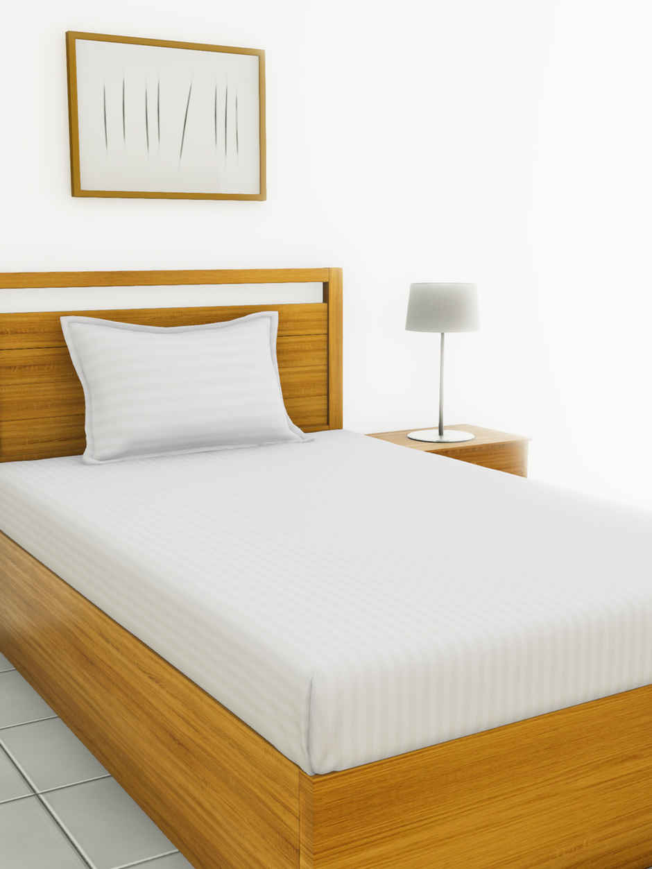 BIANCA Super Soft 100% Egyptian Cotton Satin Stripe Single Bedsheet with Pillow Cover | White