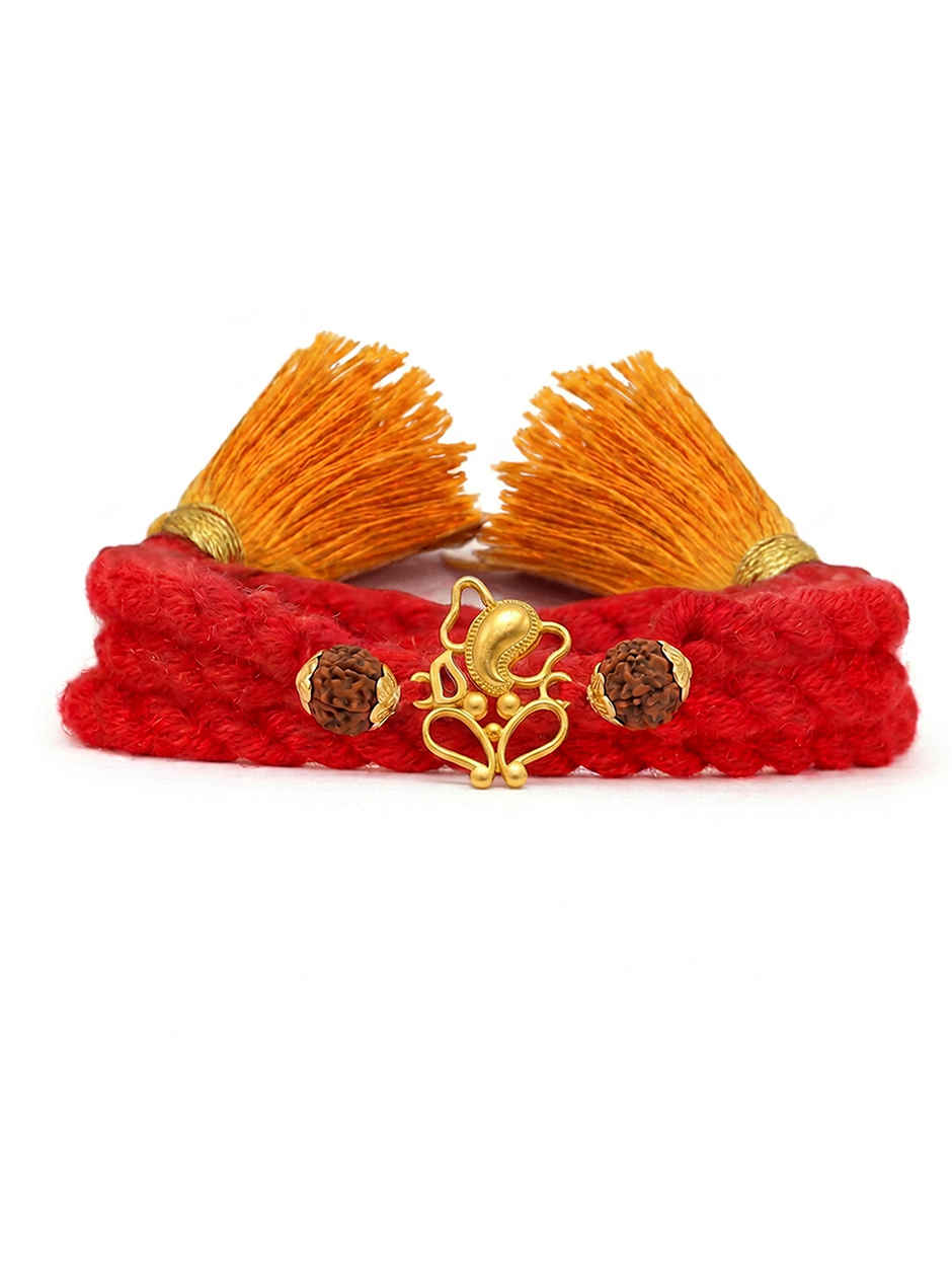 Ganesh Rudraksh Gold Plated 925 Pure Silver Rakhi for Brother | Pack of 1 | Zavya