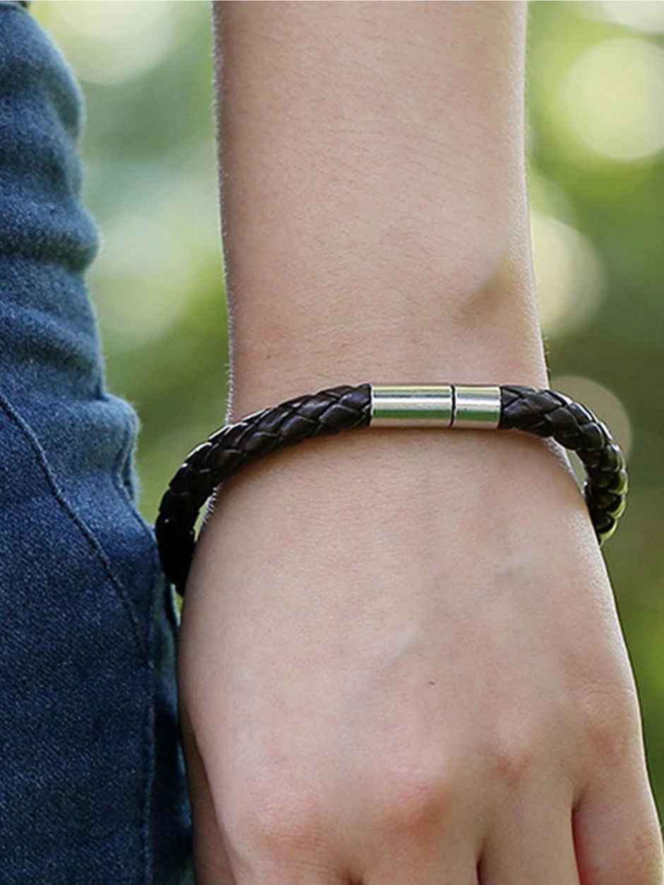 YouBella Bracelets for Men and Boys Black Leather Bracelet (YBBN - 92147)