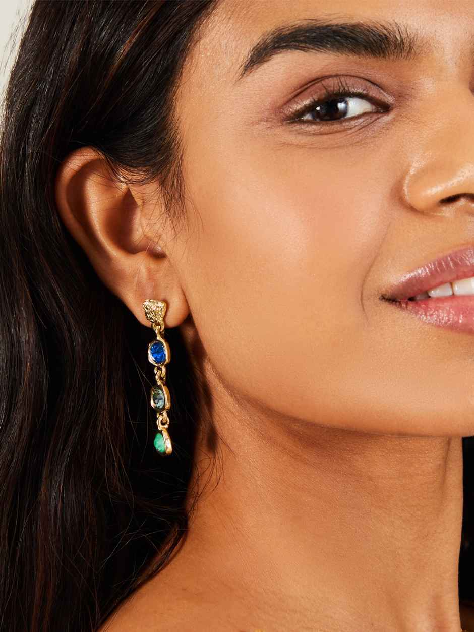 Accessorize London Women's Multi Organic Molten Gem Long Drop Earrings - Green