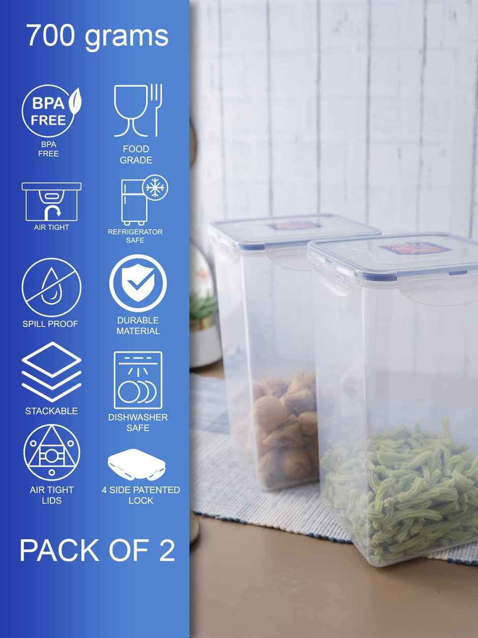 LocknLock HPL822R Classics Square Plastic Airtight Food Storage Containers | Transparent - 4 L